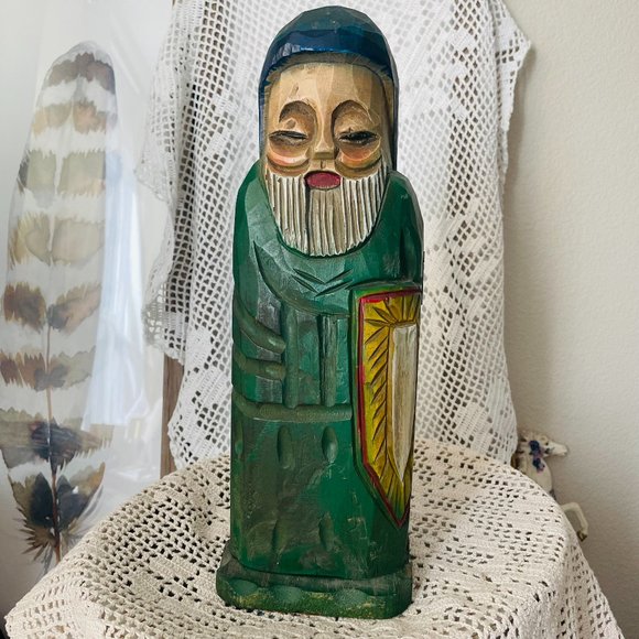Vintage Wood Carved Hand Painted Wine Bottle Hinged Holder Box 14”